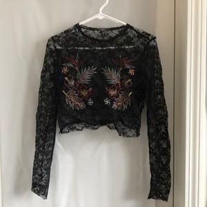 Black lace crop top with flower details